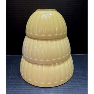 Vintage 3 Melamine Nesting Mixing Serving Bowls Ribbed Yellow Retro Mid-Century
